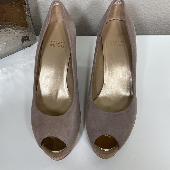 Stuart‎ Weitzman Anna Cork Wedge Peep Toe Pump Haze Size 8 - Picture 5 of 12